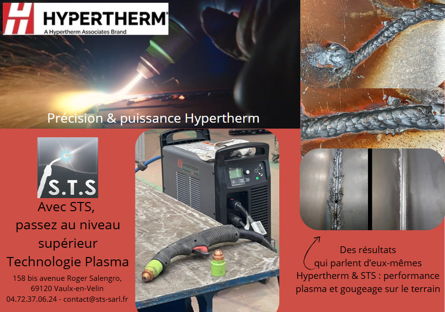 Hypertherm : coupage plasma et Gougeage haute performance – solutions proposées par STS (Société Technique du Soudage)